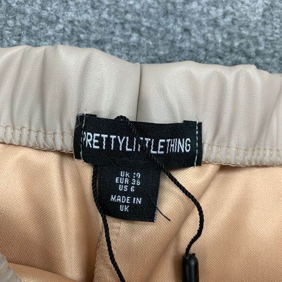 PrettyLittleThing Trouser Womens 6 Stone Faux Leather Seam Detail Straight Leg - Picture 4 of 16